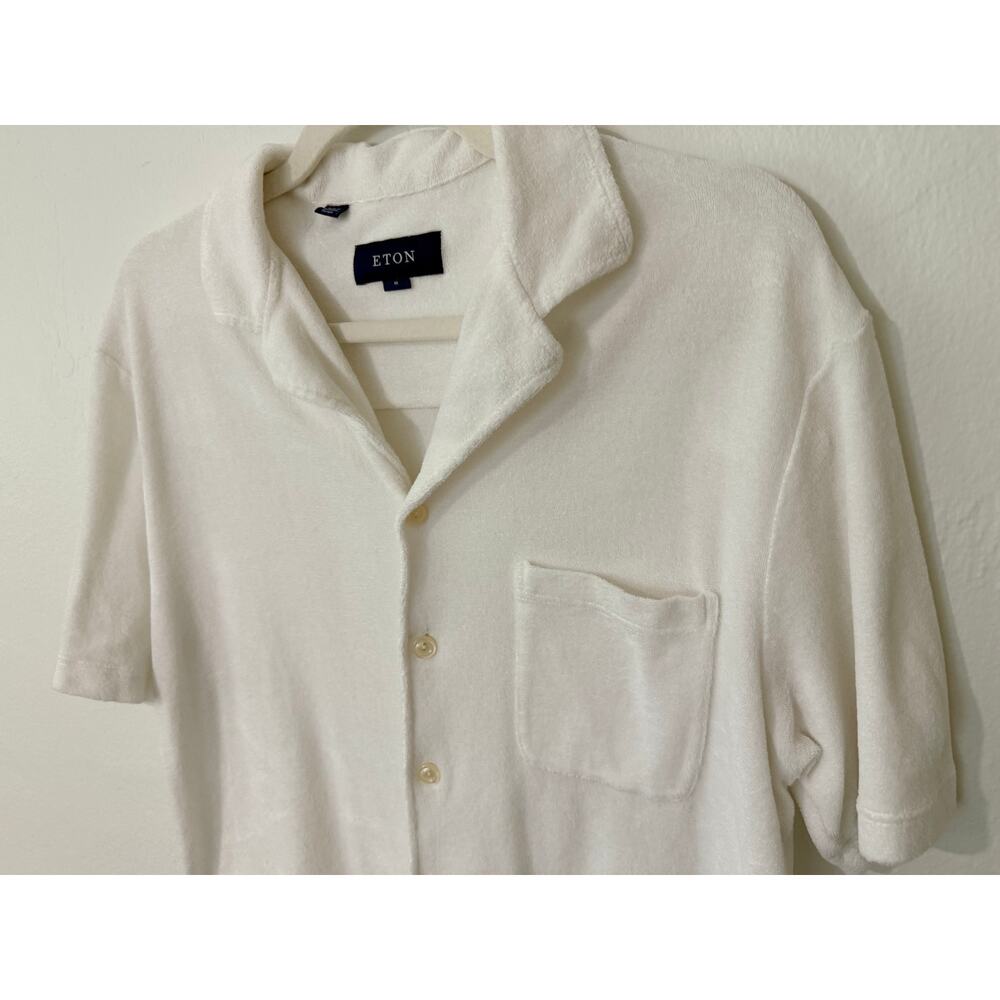 Eton White Terry Cloth Button-Front Shirt | 100% Cotton | Made in Europe | M - Picture 3 of 7